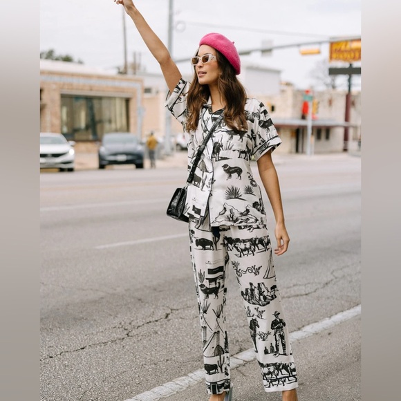 Katie Kime Pants - KATIE KIME Marfa Toile Pajama Pant Set Black Cotton size 3XL Horse Prada western